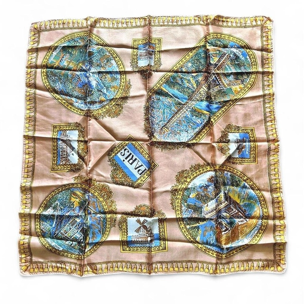 Paris Motif Square Silk-Style Scarf